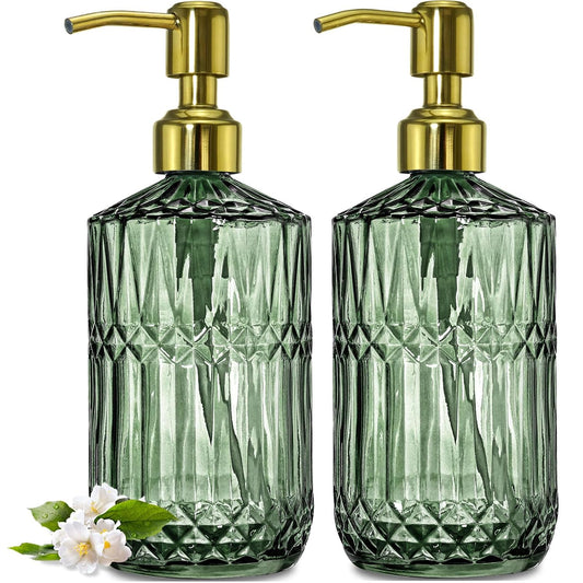 2Pack 18Oz Green Glass Soap Dispenser with Gold Ru... (2 Count)