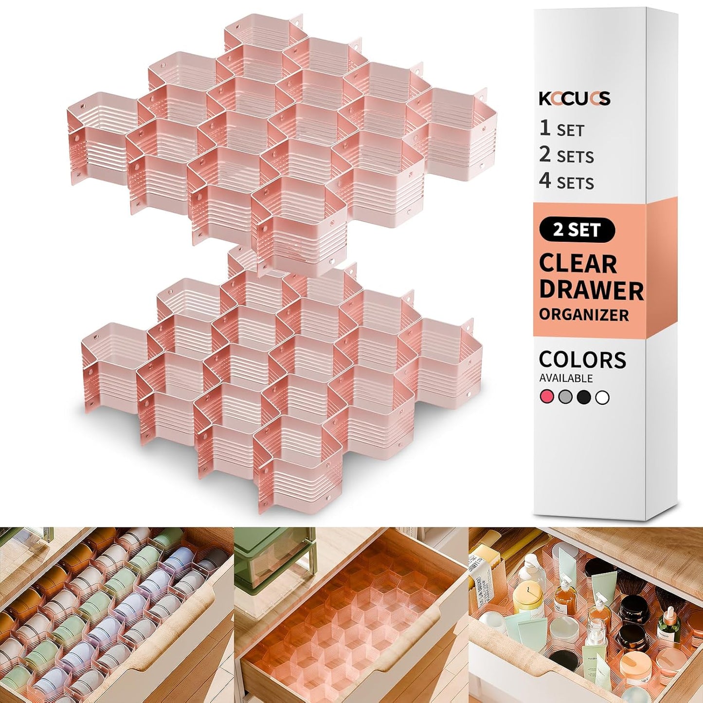 Honeycomb Separator Adjustable Drawer Organizer Divider for Underwear Belt-Scarf Socks Organizer (Pink(2pcs))