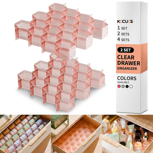 Honeycomb Separator Adjustable Drawer Organizer Divider for Underwear Belt-Scarf Socks Organizer (Pink(2pcs))