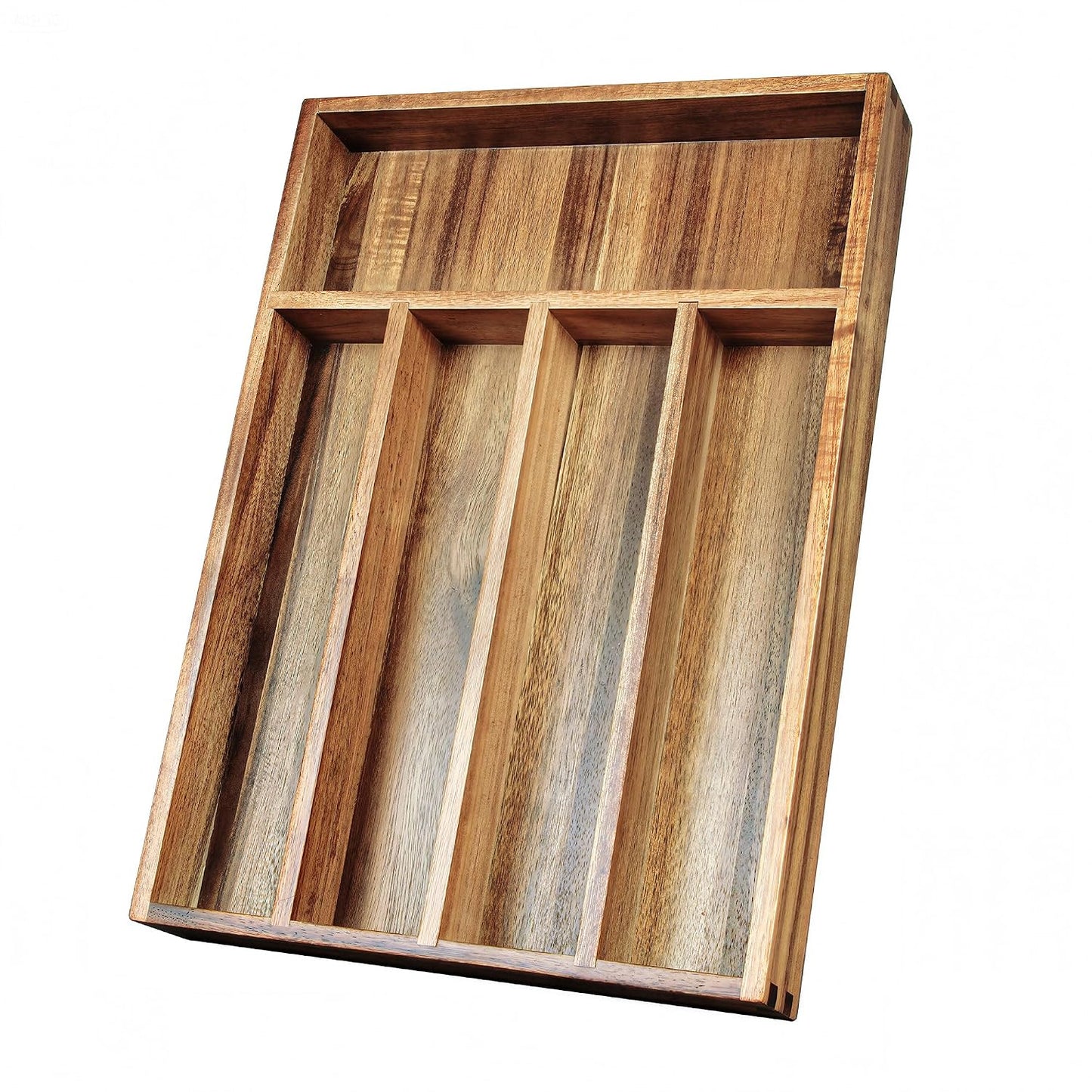KITEISCAT Acacia Wood Silverware Organizer, Kitchen Utensil Drawer Organizer for Forks, Knives & Spoons, 5-Compartment Cutlery Tray, Flatware Holder