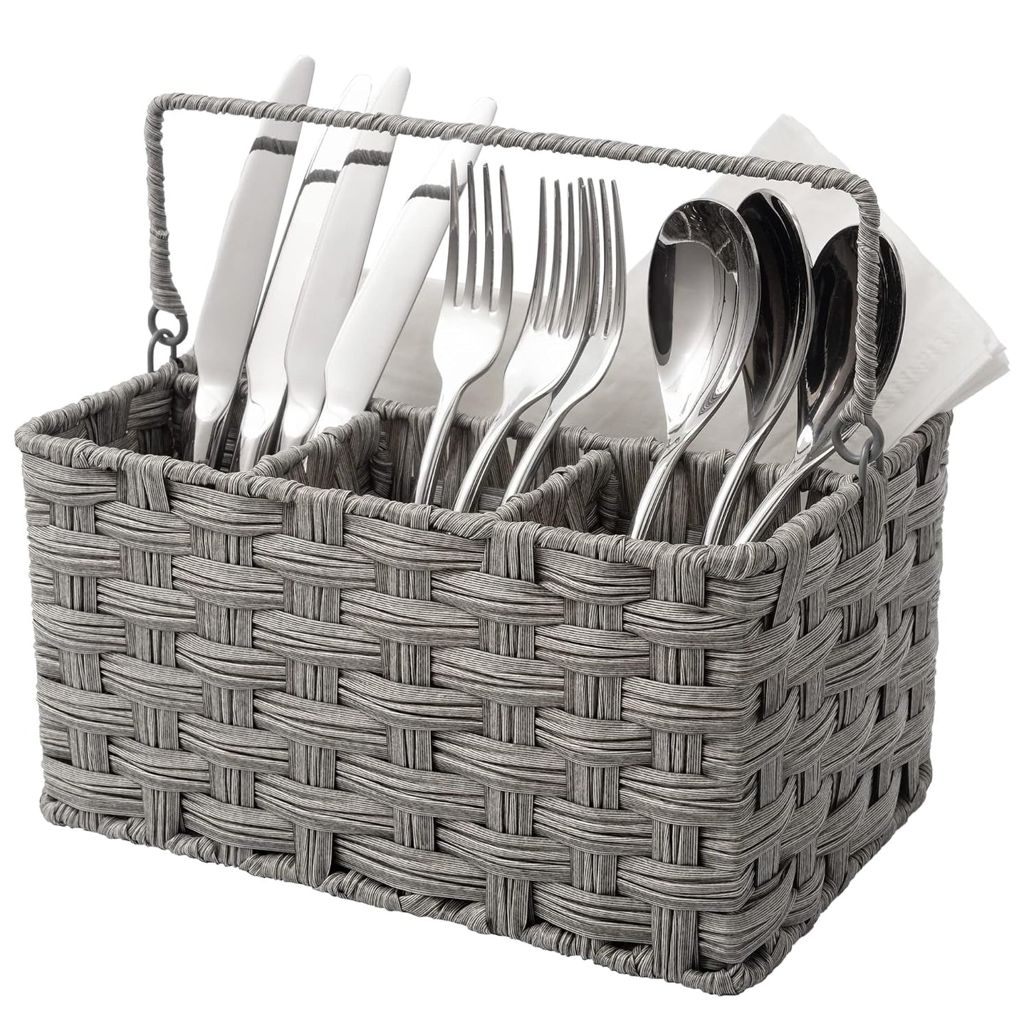GRANNY SAYS Wicker Utensil Caddy - Picnic Basket with Handle, Organizer for Kitchen Table or Cabinet, Silverware Holder for Parties