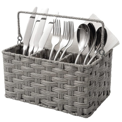 GRANNY SAYS Wicker Utensil Caddy - Picnic Basket with Handle, Organizer for Kitchen Table or Cabinet, Silverware Holder for Parties