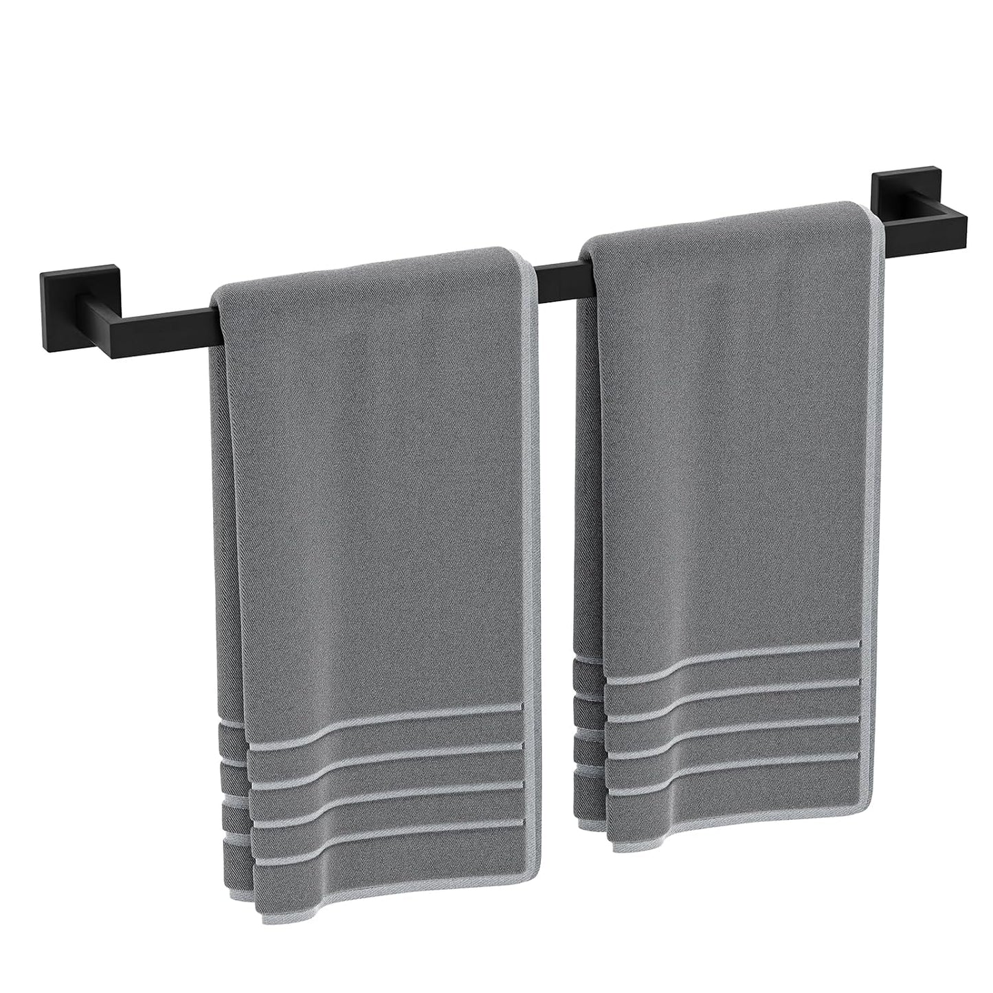 24 Inch Matte Black Towel Bar, Square Base, Total Length 26-Inch | Thicken Towel Rack for Bathroom Wall, SUS304 Stainless Steel Towel Rod, Modern Home Decor