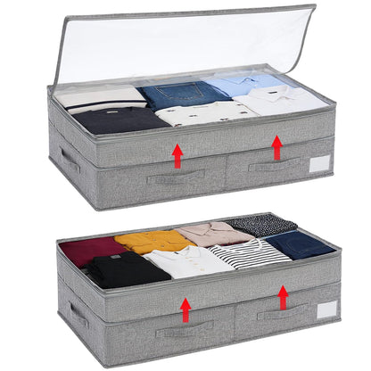 Under Bed Storage Containers with Lids, Foldable Underbed Organizer with Handles, Large Closet Storage Bins for Clothes, Blankets, Shoes, Bedroom Organization (2 Pack)