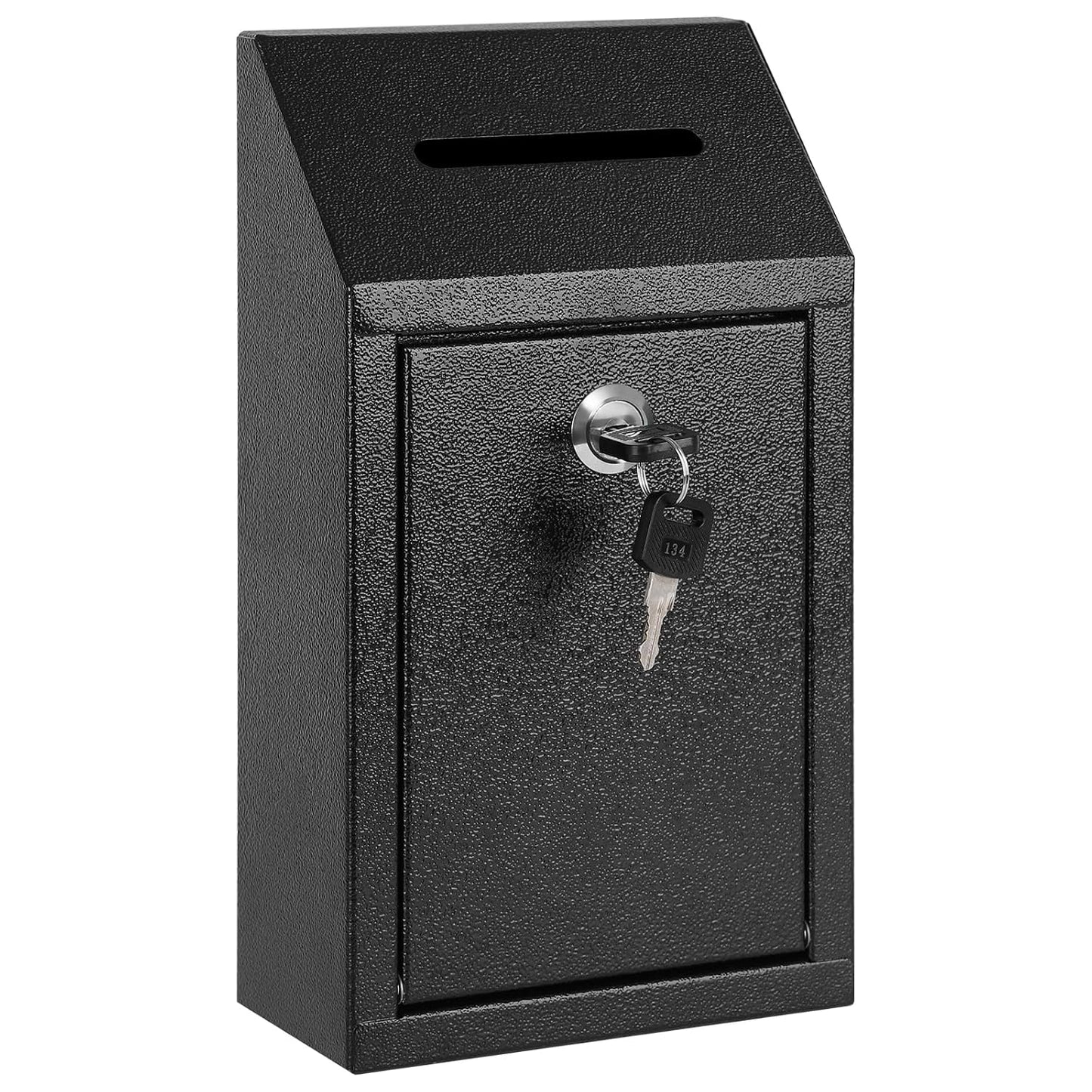 KYODOLED Wall Mount Money Drop Box with Lock & Slot, Metal Cash Box for Farm Stand, Porch Pickup, Office & Donations, 10.24x5.7x2.95 Inch, Black