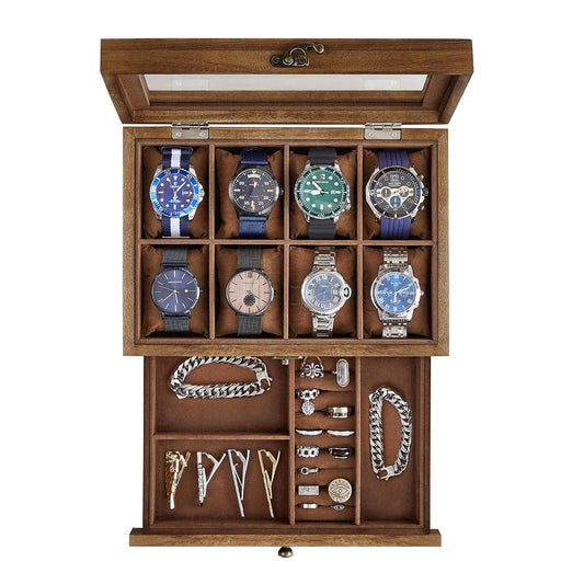 GISELLA Collection - 8-Slot Watch Box, 2-Tier Watc... (Rustic Walnut)
