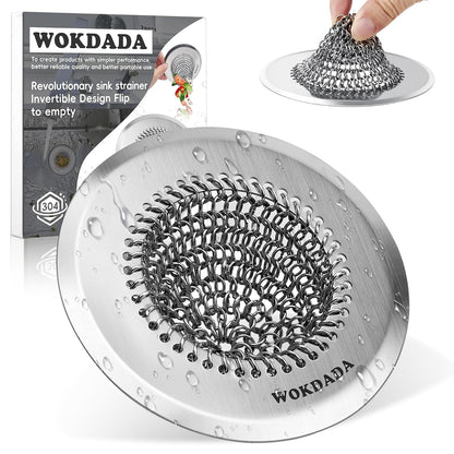 Kitchen Sink Drain Strainer,Patented Reversible Chain Mesh Basket Anti-Clog | Revolutionary Sink Strainer，Easy Clean，Fast Drainage，304 Stainless Steel Rust-Proof，4.4" Large Capacity Food Catcher/Handmade