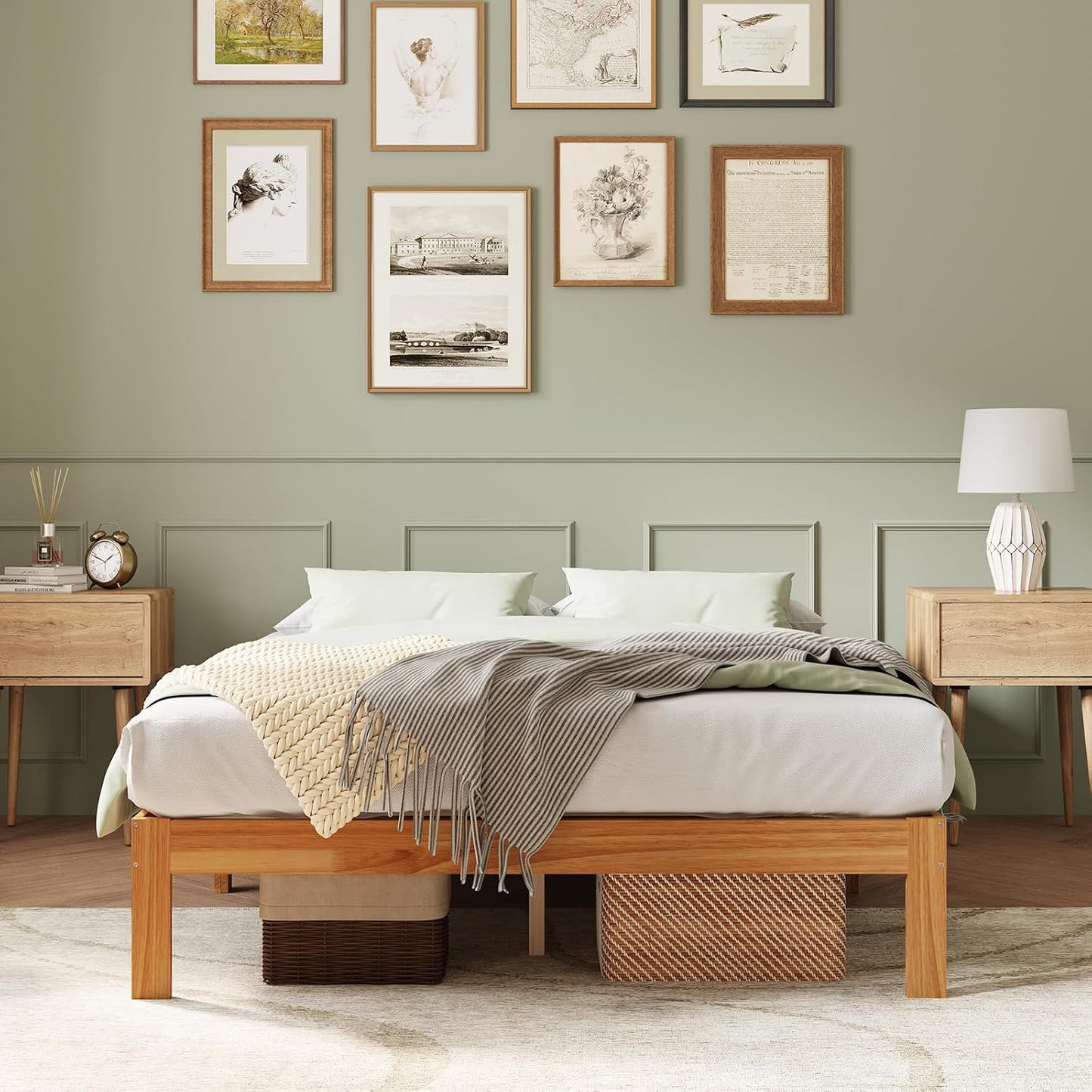 Novilla 12 Inch Wooden Queen Bed Frame, Platform Bed Frame Queen Size Without Headboard, Sturdy Wood Slat Support, No Box Spring Needed, Easy Assembly, Natural