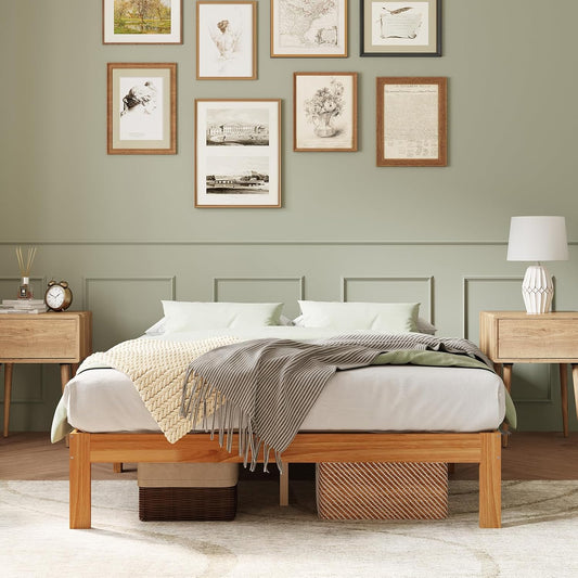 Novilla 12 Inch Wooden Queen Bed Frame, Platform Bed Frame Queen Size Without Headboard, Sturdy Wood Slat Support, No Box Spring Needed, Easy Assembly, Natural