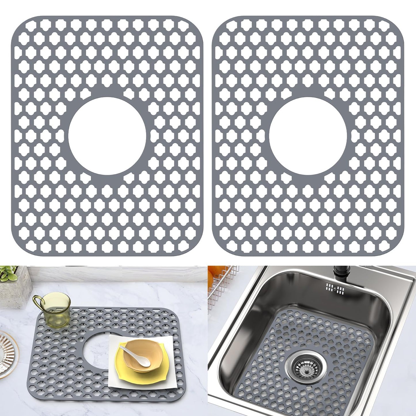 Silicone Sink Protector Kitchen Sink Mat 2 Pack 13... (Gray | Silicone)