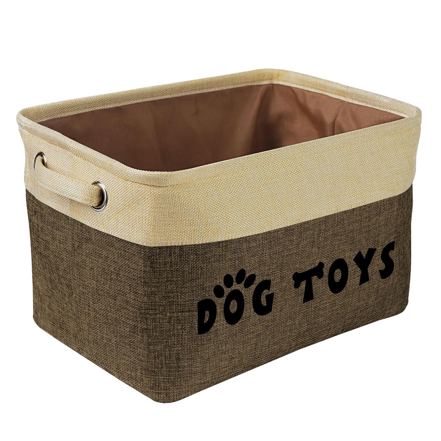 PET ARTIST Dog Toy Basket, Large Collapsible, Brown, M: 15"x11"x9" | Dog Toy Bin Box, Comfortable Handles, Large Pet Toy Storage Organizer, For Accessories, Toys, Coat & Clothing, Blanket Leash
