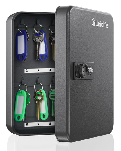 Uniclife 20-Key Steel Key Cabinet, Black Key Box with Combination Lock | Resettable Digital Security Storage Box, Wall-Mounted Key Organizer with Colorful Key Tag Labels for Schools and Companies