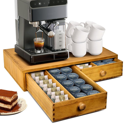NANXITU K Cup Storage Organizer, Wood Coffee Pod and Tea Bag Holder | Kcup Drawer Coffee Maker Stand, Home Kitchen Counter Holds Up to 30 Pods Capacity