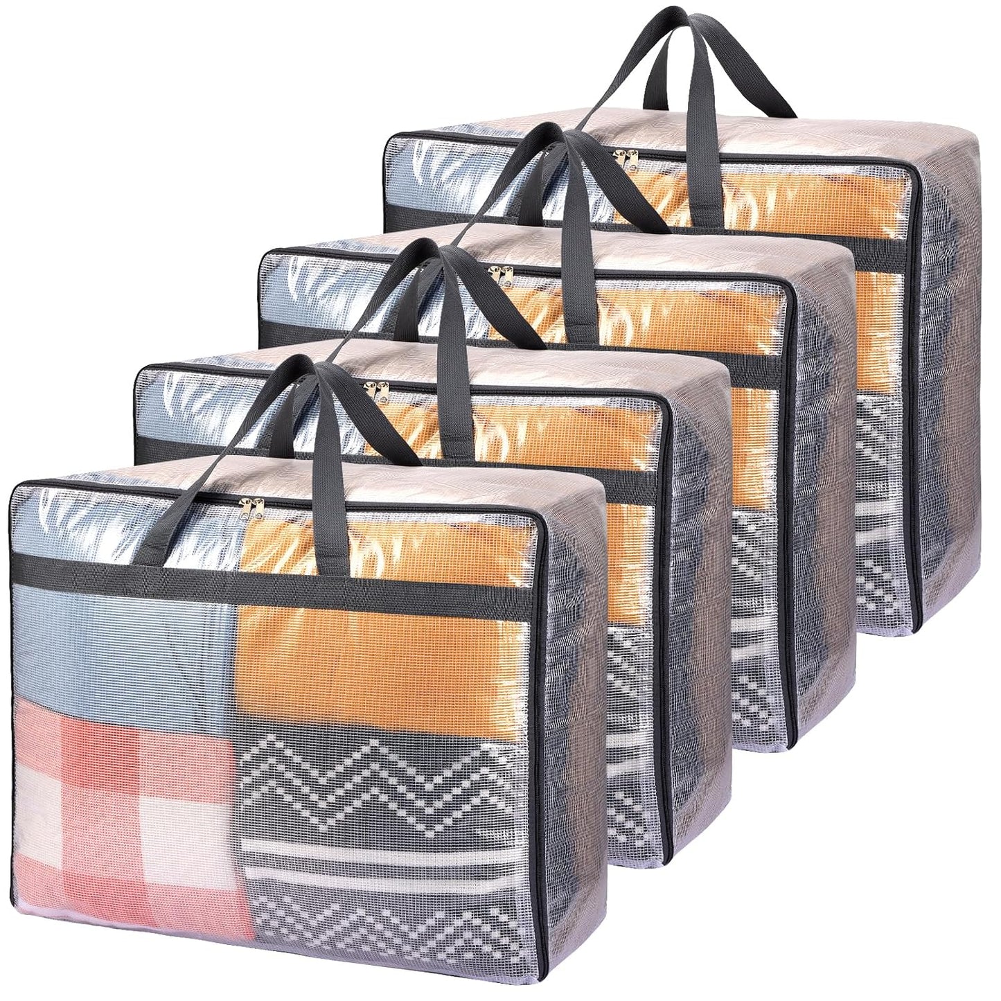 Fixwal Storage Bags 4 Pack 75L XL Mesh Clear for Blankets Clothes Comforter | Waterproof Clear Mesh Fabric, Zippered Closure, Carry Handles, for Blankets Quilts Clothes Comforters Bedding and Pillows
