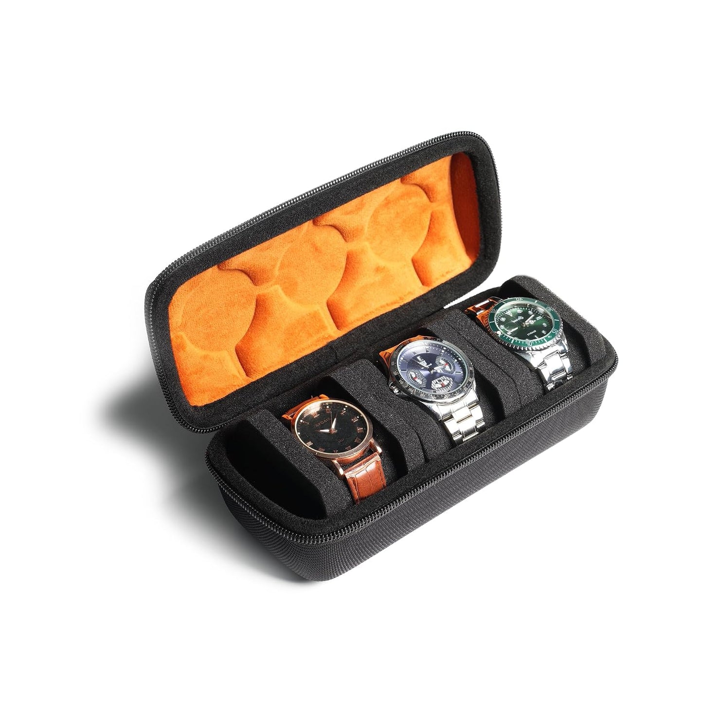 3 slots watch case for travel and storage, hard Watch Roll Organizer holder for Men and Women with microfiber lining