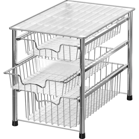 Simple Houseware Stackable 3 Tier Sliding Basket Organizer Drawer, Chrome