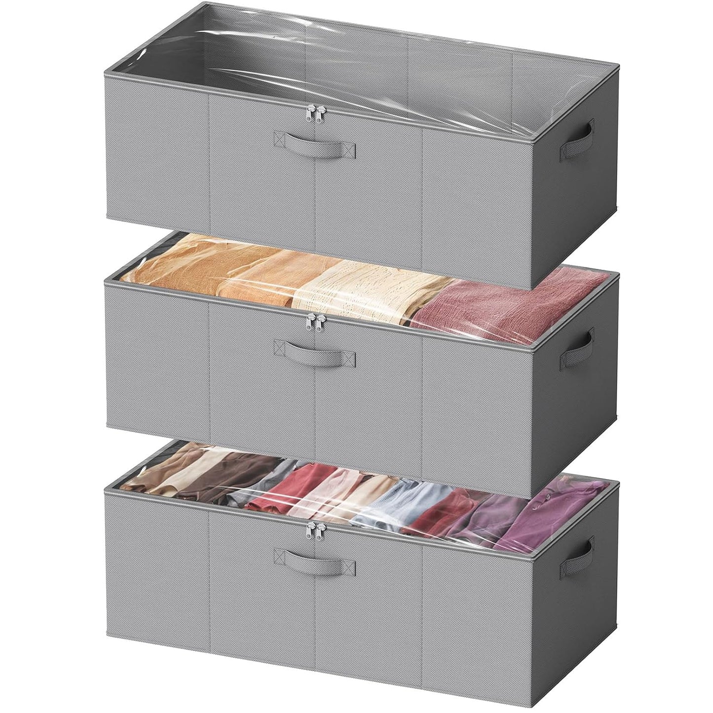 SpaceAid 3 Pack 10" High Under Bed Storage Containers, Large Underbed Storage Organizer Bins with Lids for Bedroom, Dorm, Clothes, Closet Organization, Bed Sheets and Blankets (Gray)