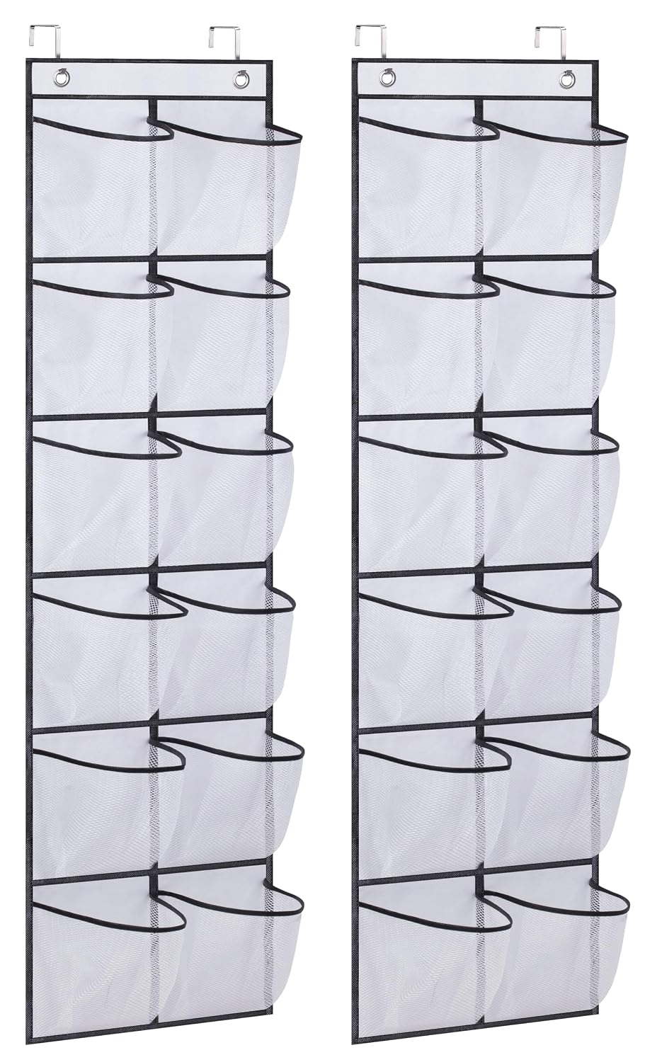MISSLO Over The Door Shoe Organizer 12 Large Mesh Pockets Hanging Narrow Closet Door, White, 2 Pack