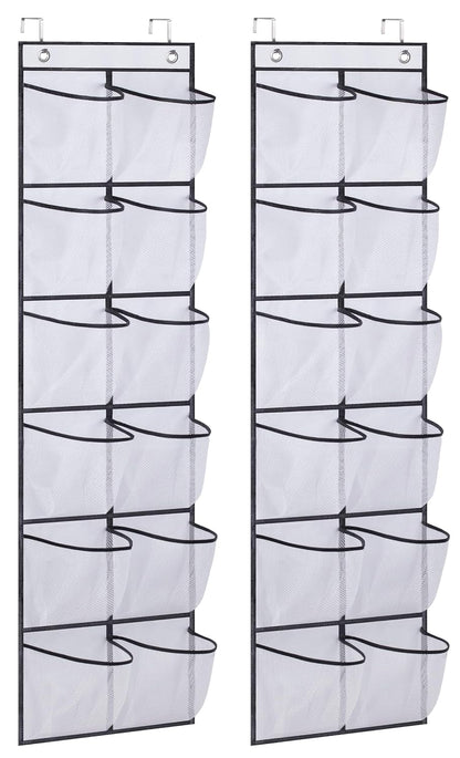 MISSLO Over The Door Shoe Organizer 12 Large Mesh Pockets Hanging Narrow Closet Door, White, 2 Pack