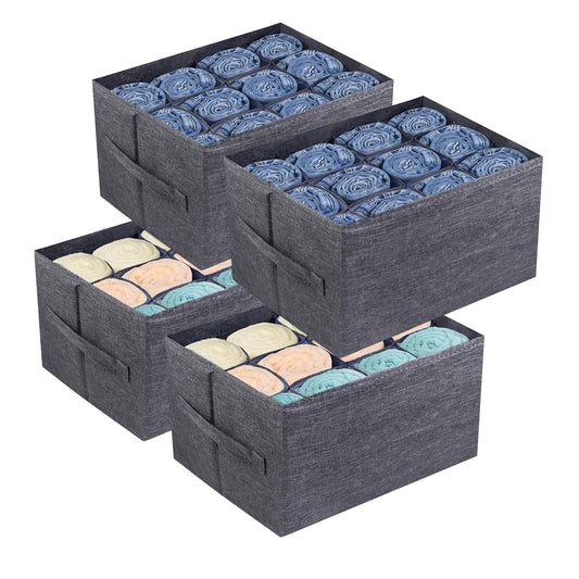 4Pcs Closet Organizers and Storage Bins for Clothes - 12 Cell Drawers Organizer Grid Storage Box for Jeans Pants Sweater T-shirts, Wardrobe Shelf Dividers Closets Organization