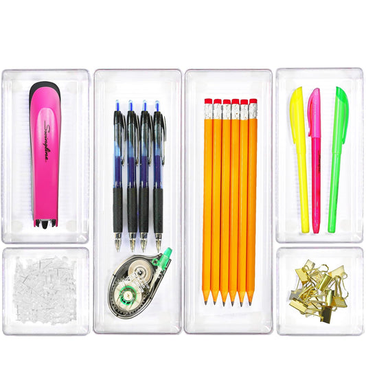 Clear Desk Drawer Organizer, Assorted Sizes, 6 Pac... (6 Count | Clear | Plastic)