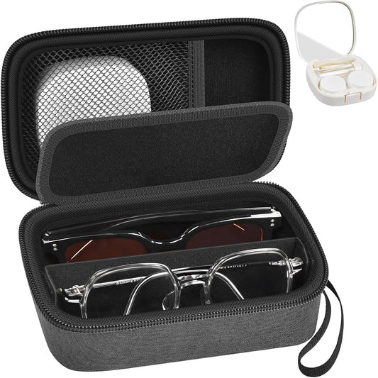 GWCASE Portable 2 in 1 Contact Lens Case and Glasses Case for 2 Pairs