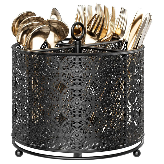 360° Rotating Utensil Caddy Countertop - Cutlery S... (Black | Metal)