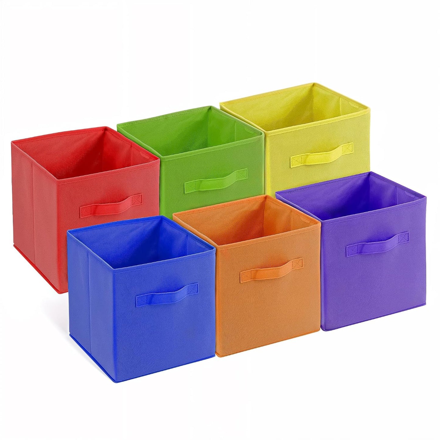 4E's Novelty 6 Packs 11 Inch Rainbow Color Storage Cube Bins, Colorful Storage Baskets For Nursery, Kids Room, Fabric Baskets For Toys, Clothes, Boho Cube Bins for Classroom Organization & Storage