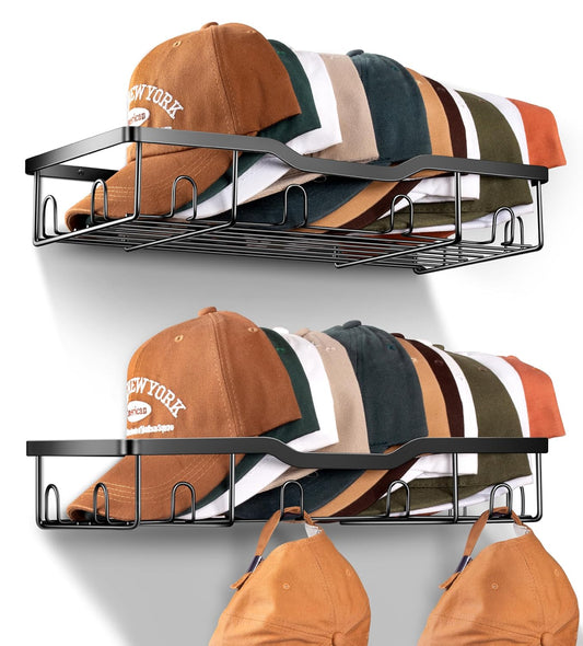 Metal Hat Racks for Baseball Caps Wall Hat Organizer Fit 48 Caps Holder, 2 Packs Sturdy Wall Mounted Hat Storage Organizer, Black, Patent: US D1,041,201 S