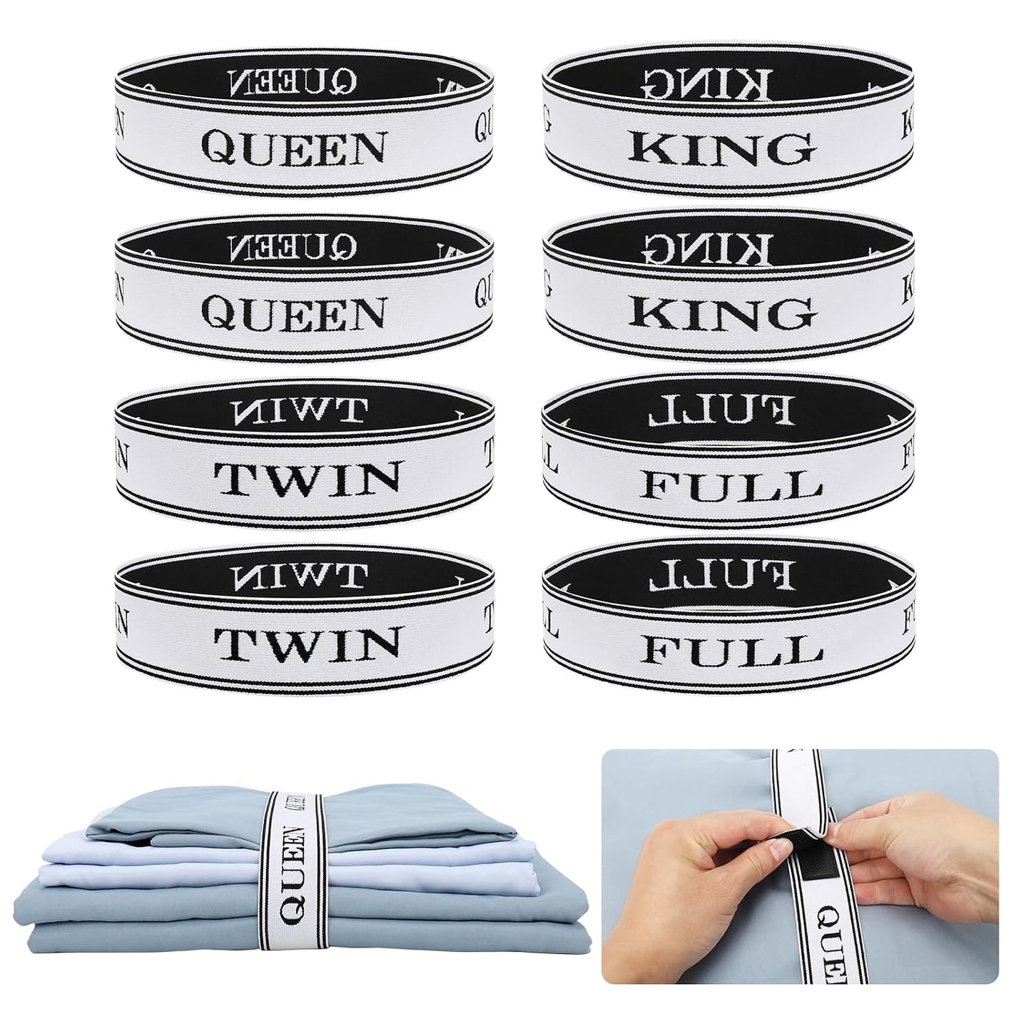 Bed Sheet Organizers and Storage with Hook and Loop Bedding Keeper Mix 8pcs | Bed Sheet Organizer Bands with Hook and Loop for Linen Closet-Elastic Bedding Sheet Bands for Organizing Size Label Bands