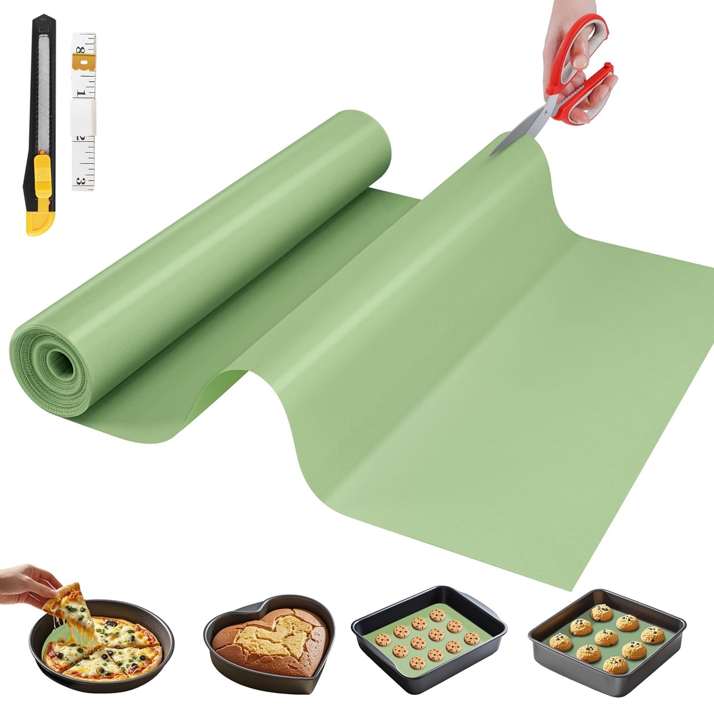 GTJ Silicone Baking Mat Roll, Reusable Baking Sheet Liners, 12 in x 6 ft | Free Cut to Size, Food-Grade, Non-Stick, Non-Slip, For Dough, Pastry, Air Fryer, Freeze Dryer, Oven Pan, Kitchen Counter