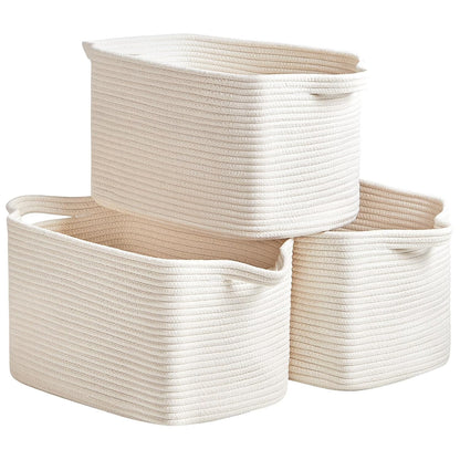 R RUNKA Cotton Rope Basket Set of 3 (15"x10.2"x9.1") - Rectangle Storage Bins - Versatile Toy Storage Organizer - Perfect for Kids, Dog Toys, Books, Shelves - White