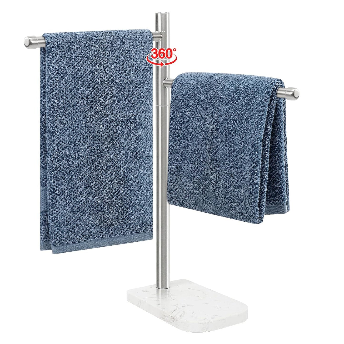 Hand Towel Holder, F-Shape Hand Towel Stand with Marble Base, Stainless Steel Swivel Hand Towel Rack Standing Towel Bar for Bathroom Kitchen Countertop, 2 Arms (Brushed Nickel)