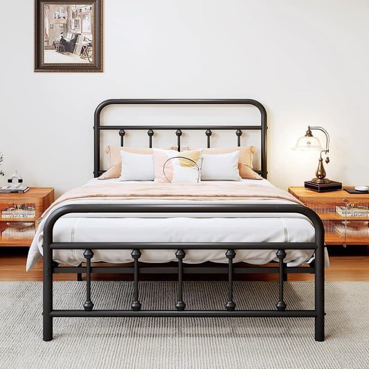 Vengarus Twin Metal Bed Frame with Victorian Headboard & Footboard, Black