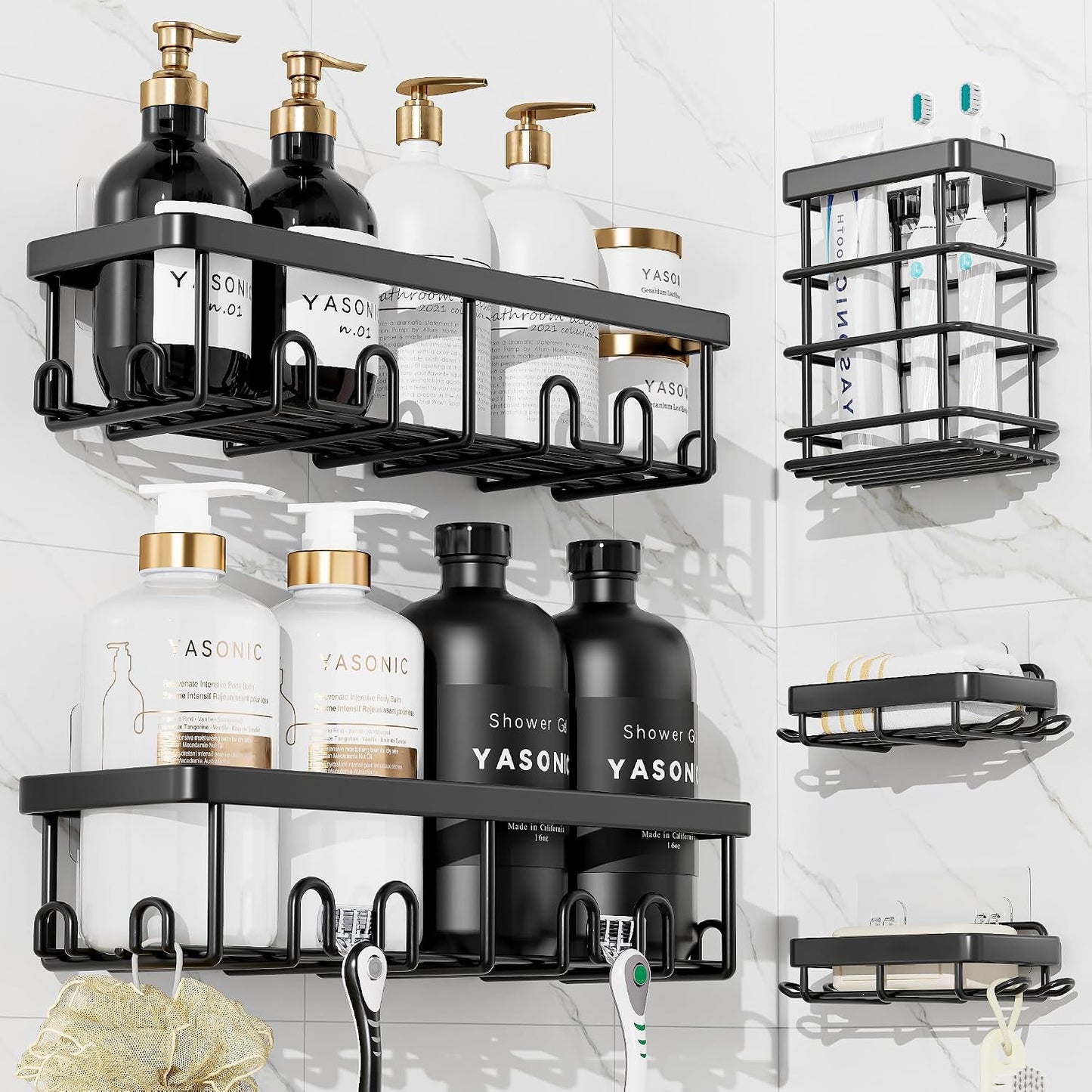 Shower Caddy Adhesive, Rustproof Shower Organizer, Wall Shower Rack | Large Capacity Shower Shelves for Inside Shower, No Drill Shower Storage, Shampoo Shower Holder, Bathroom Shower Shelf