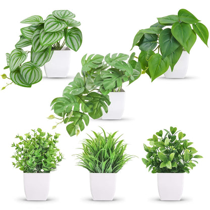 Der Rose 6Pcs Small Fake Plants Set for Bathroom Shelf Office Desk Decor | Artificial plants indoor, trailing and upright greenery build layered texture for modern bedroom decoration