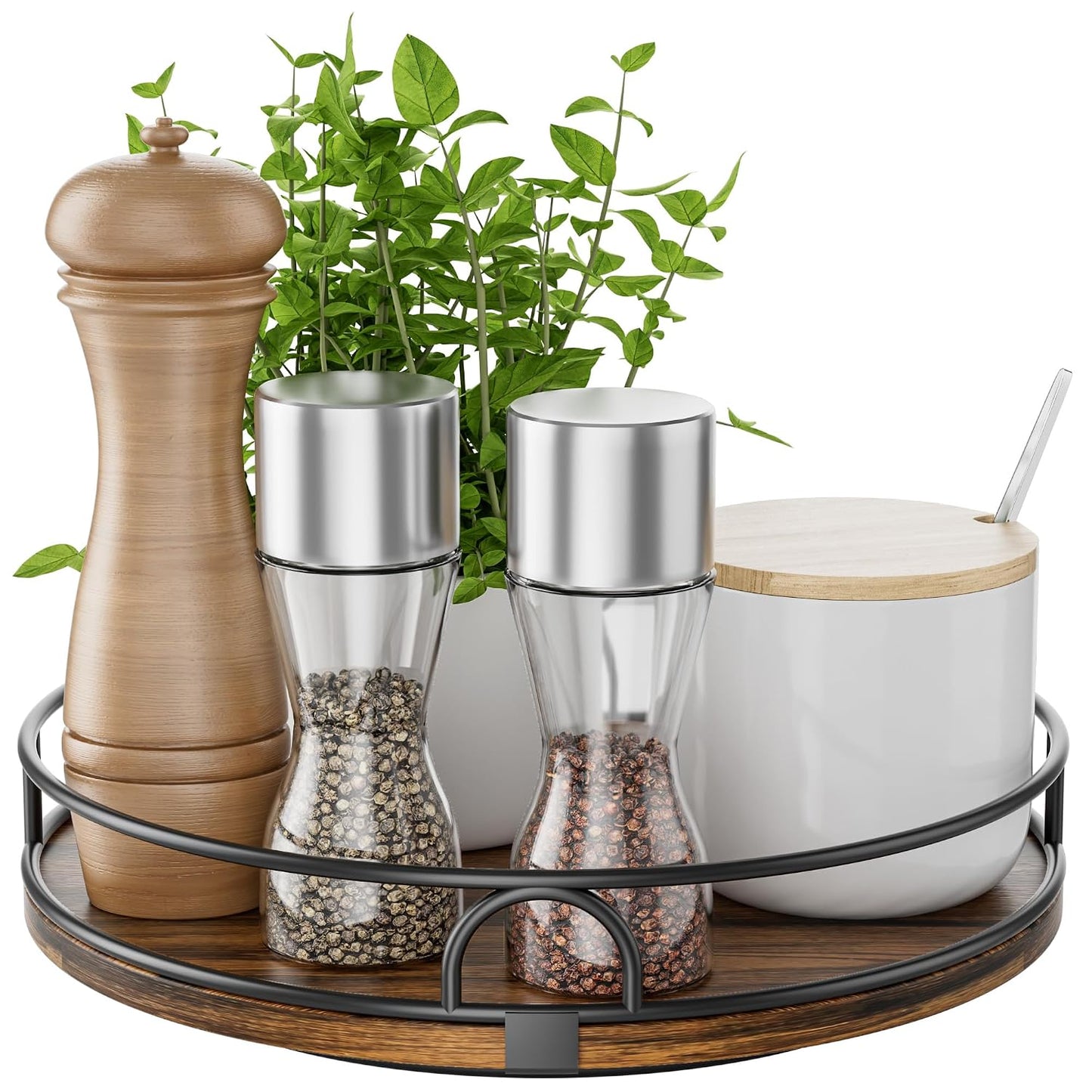 LAMU 9'' Rotating Lazy Susan Organizer, Wooden Lazy Susan Turntable | Pantry Storage for Table Top, Spice Organization, Cabinet, Kitchen, Bathroom Vanity, Table Decor