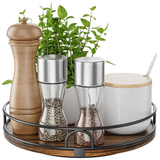 LAMU 9'' Rotating Lazy Susan Organizer, Wooden Lazy Susan Turntable | Pantry Storage for Table Top, Spice Organization, Cabinet, Kitchen, Bathroom Vanity, Table Decor