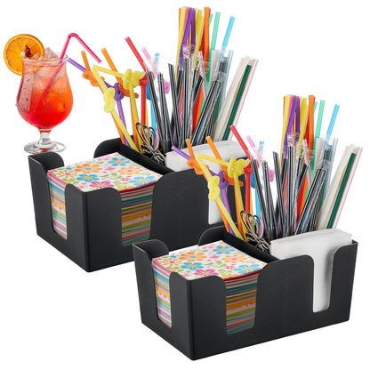 Bar Caddy with 6 Compartments, Plastic Bar Organizer, Bar Organizer Holds Napkins, Toothpicks, Straws - 9.5" L x 5.75" W (2)