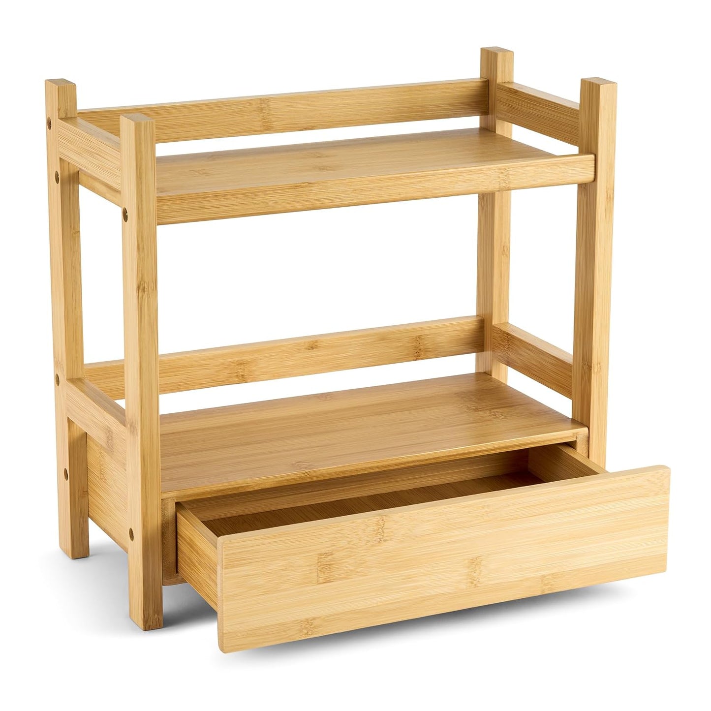 Sorbus 2-Tier Bamboo Countertop Shelf with Hidden Drawer for Vanity, Matcha Shelf, Bathroom Storage Cabinet, Under Sink Organizer, Bathroom Storage, Matcha Station Shelf (13″ L x 6.5″ W x 12.6″ H)