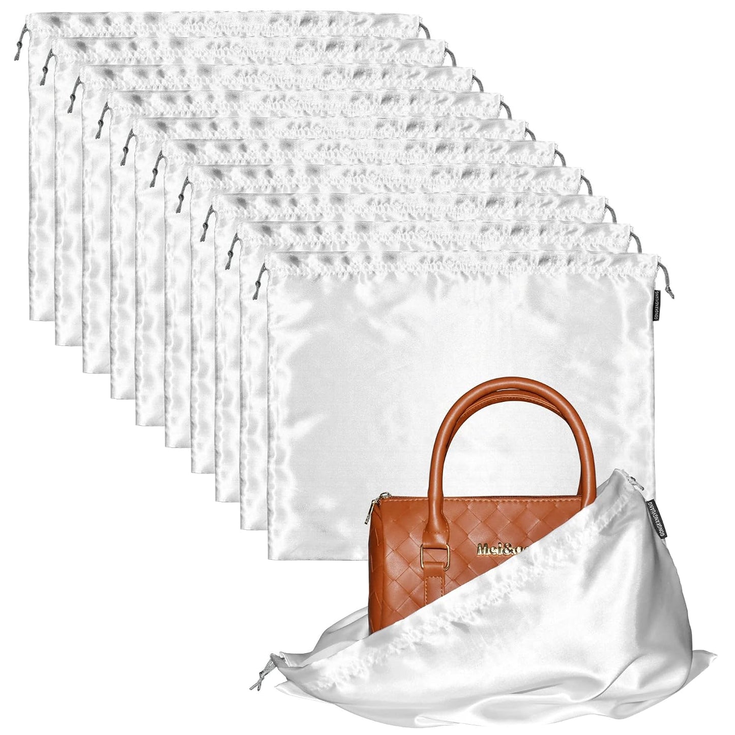 10 Pack Dust Bags for Purses and Handbags, Silk Dust Cover Storage Bag with Drawstring Travel Storage Pouch for Handbag Purse Shoes Boots (White, 23.6 × 19.6 in)
