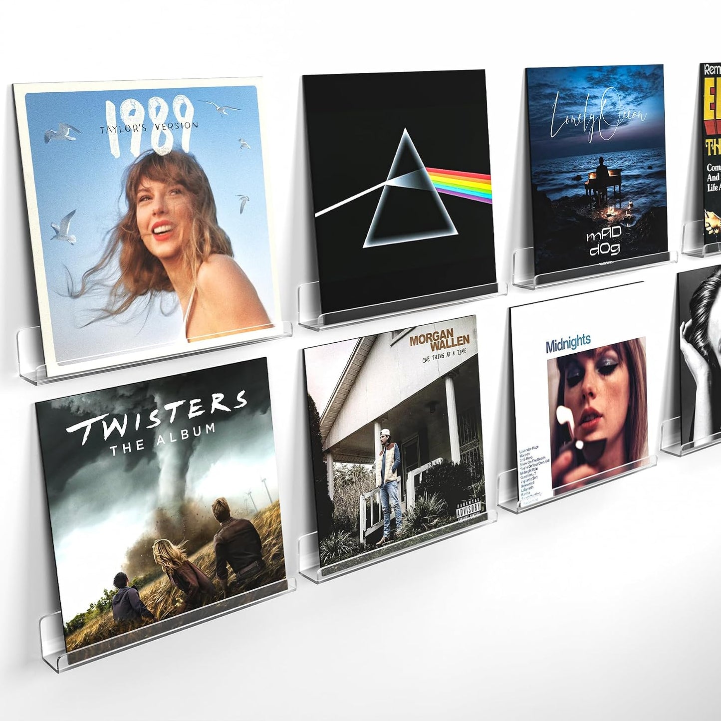 Vinyl Record Wall Mount Shelves, 12 inch Vinyl Holder, 8 Pack | Clear Acrylic Floating Shelves for Album Record Storage Display, Wall Decor, Magazine Rack, Kids Bookshelf, Picture Ledge