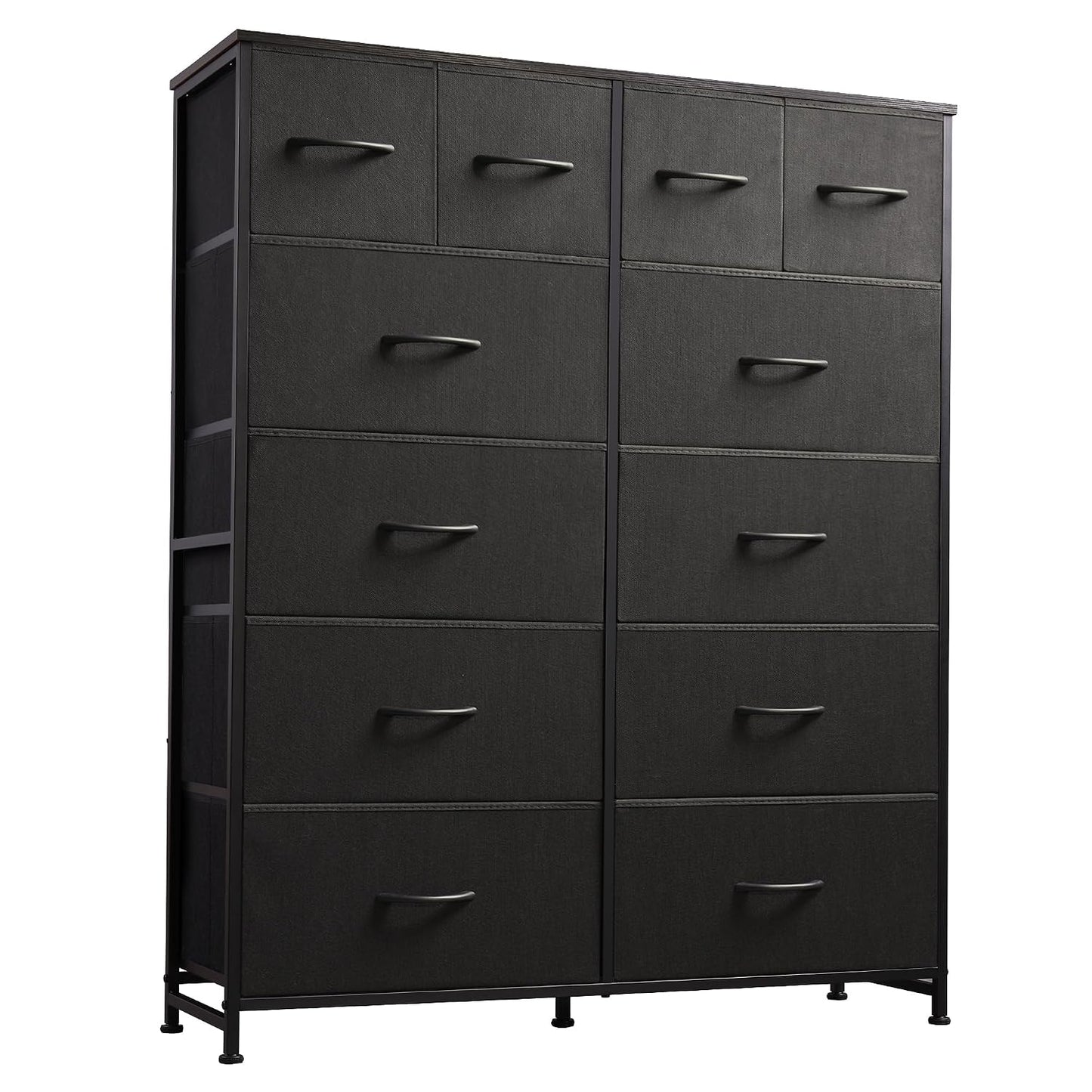 WLIVE 12 Drawer Tall Black Fabric Dresser Bedroom Storage Chestl | Black tall 12-drawer fabric dresser with wood top, modern storage tower for bedroom home office closet living room