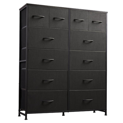 WLIVE 12 Drawer Tall Black Fabric Dresser Bedroom Storage Chestl | Black tall 12-drawer fabric dresser with wood top, modern storage tower for bedroom home office closet living room