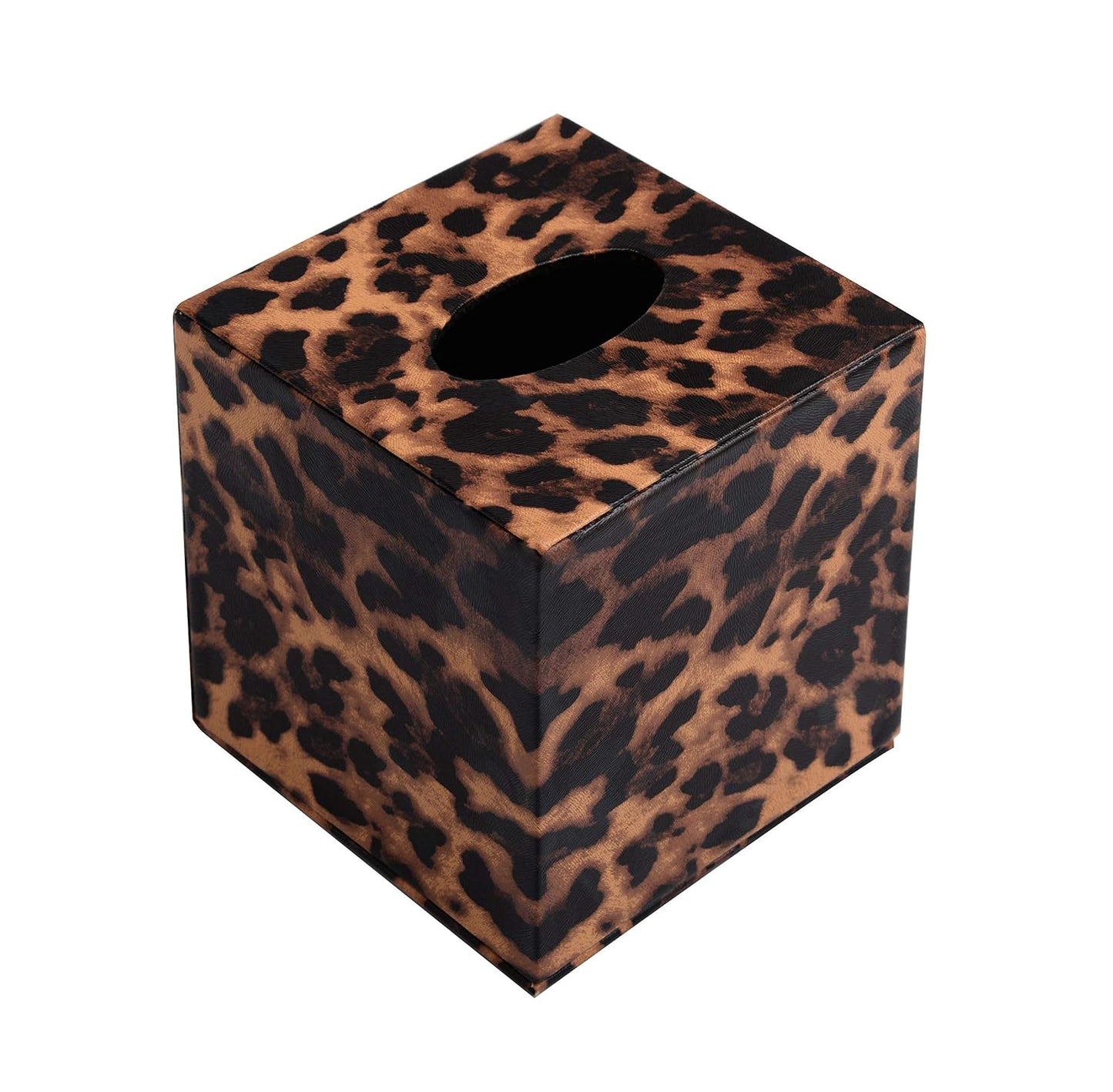 S Forever Home Decor Cube Tissue Box Holders PU Leather Square Tissue Box Cover (Leopard)