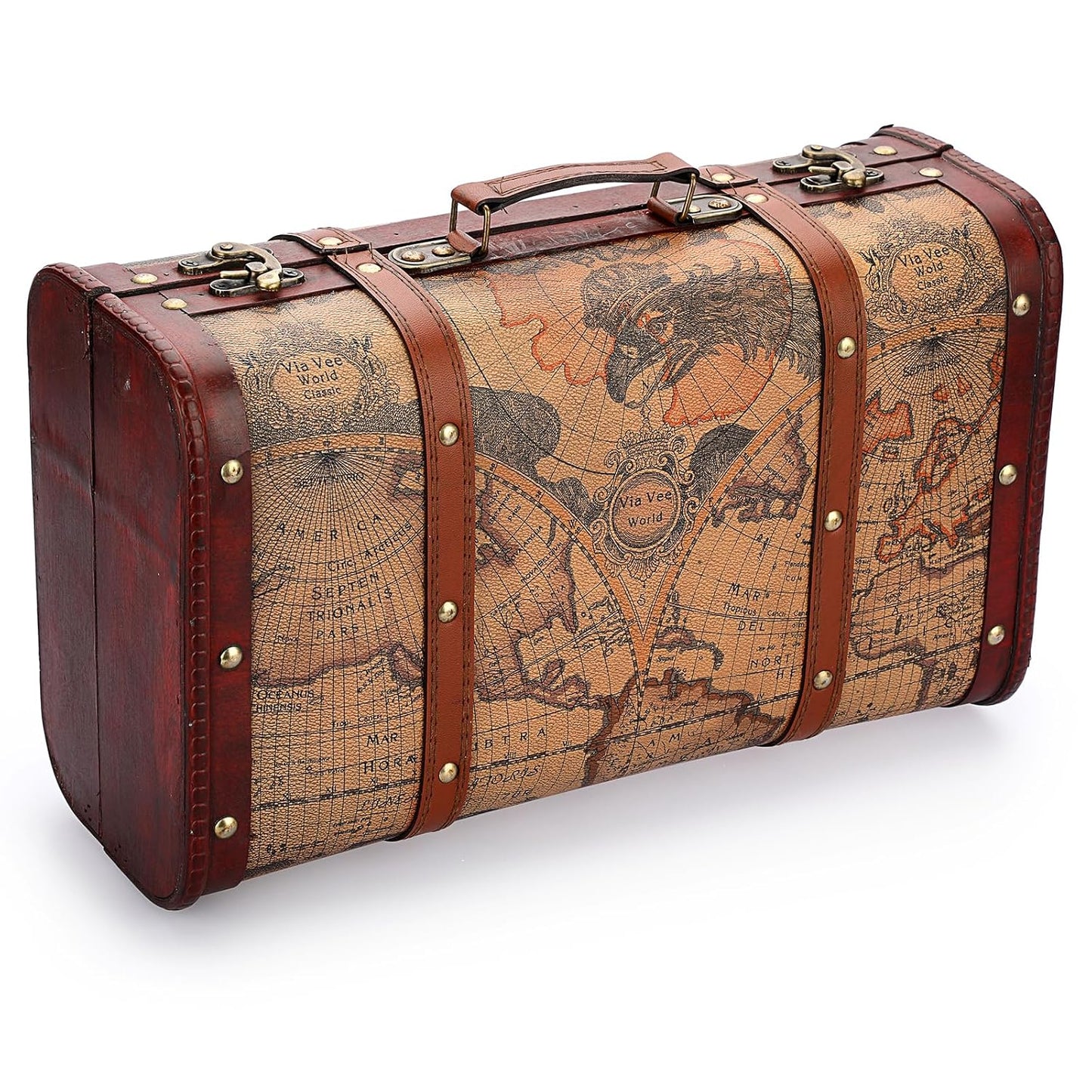 Vintage Wooden Storage Chest, Portable Decorative... (Map Pattern)