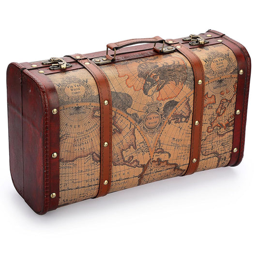 Vintage Wooden Storage Chest, Portable Decorative... (Map Pattern)
