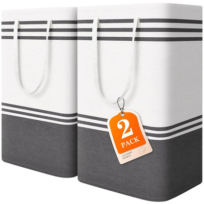 2 Pack Large Home Laundry Basket, Laundry Hamper, Freestanding Waterproof Dirty Clothes Bag, Tall Clothes Hamper - Extended & Reinforced Handles for College Dorm, Family (Light Grey/88L)