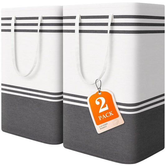 2 Pack Large Home Laundry Basket, Laundry Hamper, Freestanding Waterproof Dirty Clothes Bag, Tall Clothes Hamper - Extended & Reinforced Handles for College Dorm, Family (Light Grey/88L)