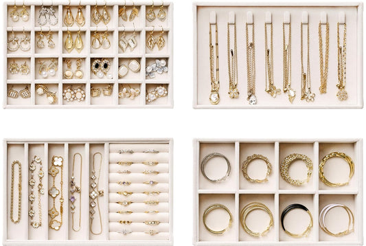 Velvet Jewelry Drawer Organizer Trays – 4-Layer St...